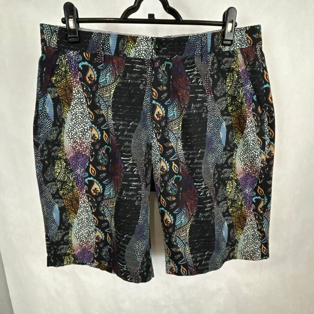 Hreski Men’s Golf Shorts Sz 36 Multicolor Print Mixed Designs Over Scrapbook